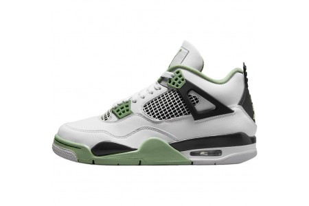 Latest Jordan 4 Retro White Oil Green Dark Ash AQ9129-103 Shoes