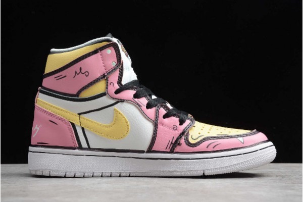 New Air Jordan 1 GS High Pink White Black Yellow Womens 556298 009 