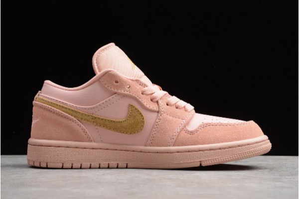 Fashion Air Jordan 1 Low GS Coral Stardust Pink Club Gold Womens CJ9216 676 