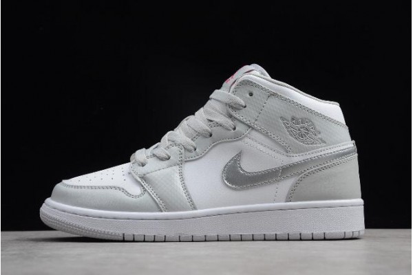 2021 Air Jordan 1 Mid GS Grey Fog Deadly Pink Womens 555112 012 