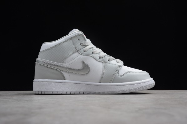 2021 Air Jordan 1 Mid GS Grey Fog Deadly Pink Womens 555112 012 