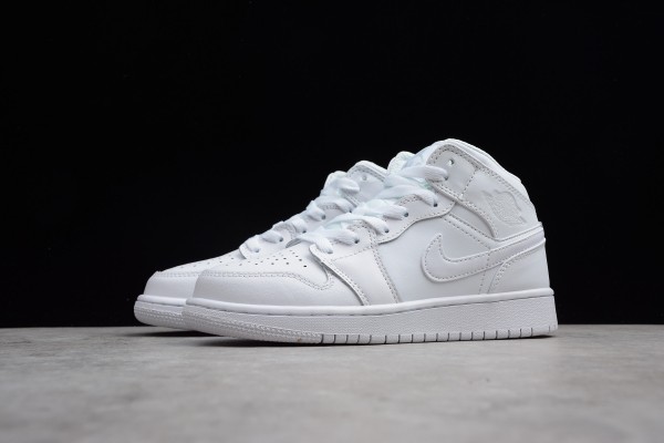 New Air Jordan 1 Mid GS White Pure Platinum Womens 554724 104 