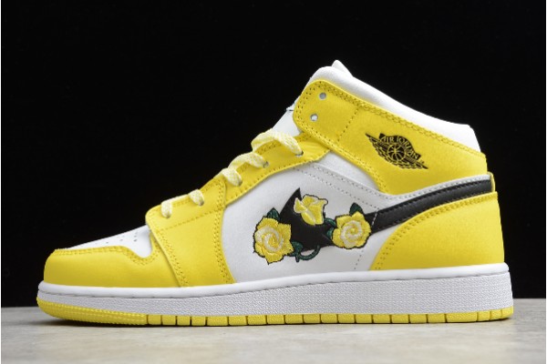 Newest Air Jordan 1 Mid SE GS Rose Patch Dynamic Yellow Womens AV5174 700 