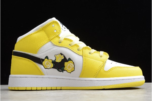 Newest Air Jordan 1 Mid SE GS Rose Patch Dynamic Yellow Womens AV5174 700 