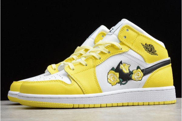 Newest Air Jordan 1 Mid SE GS Rose Patch Dynamic Yellow Womens AV5174 700 