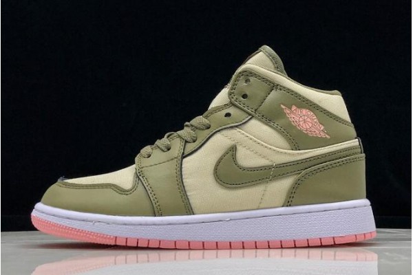 2021 Air Jordan 1 Mid Trooper Bleached Coral Light Orewood Brown Womens 555112 225 