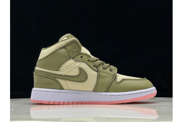 2021 Air Jordan 1 Mid Trooper Bleached Coral Light Orewood Brown Womens 555112 225 