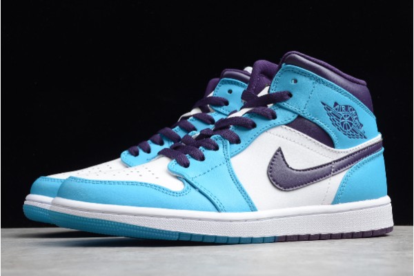 Cheap Air Jordan 1 Mid Hornets Blue Lagoon Grand Purple White Youth 554724 415 