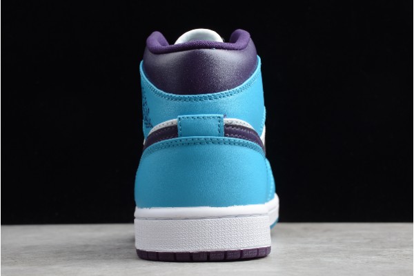 Cheap Air Jordan 1 Mid Hornets Blue Lagoon Grand Purple White Youth 554724 415 