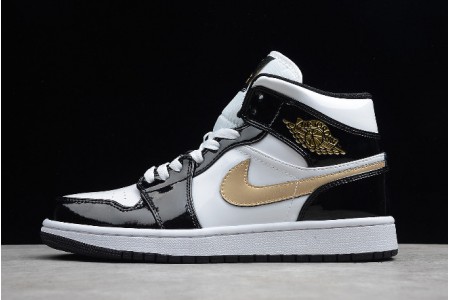 Hot Air Jordan 1 Mid Patent Leather in Black and Gold 