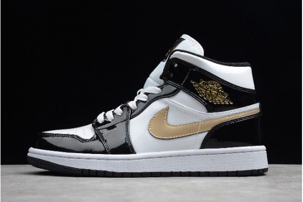 Hot Air Jordan 1 Mid Patent Leather in Black and Gold 