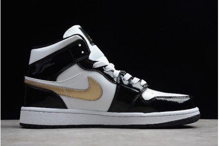 Hot Air Jordan 1 Mid Patent Leather in Black and Gold 
