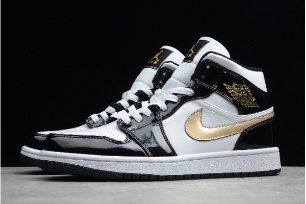 Hot Air Jordan 1 Mid Patent Leather in Black and Gold 