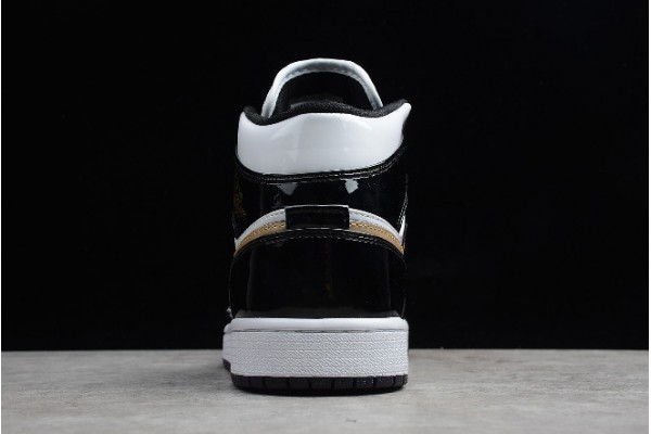 Hot Air Jordan 1 Mid Patent Leather in Black and Gold 