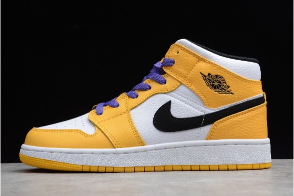 Best Air Jordan 1 Mid SE Lakers White Yellow Purple Black BQ6931 700 