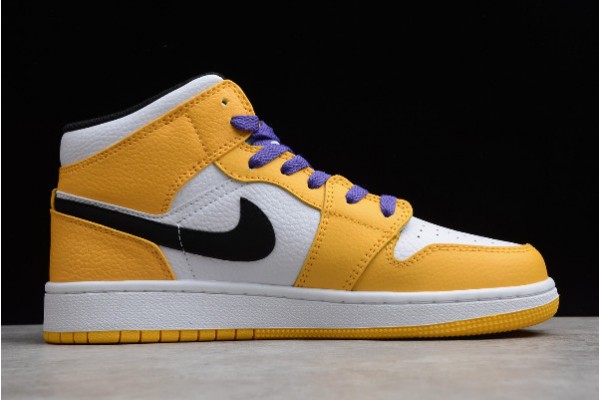 Best Air Jordan 1 Mid SE Lakers White Yellow Purple Black BQ6931 700 