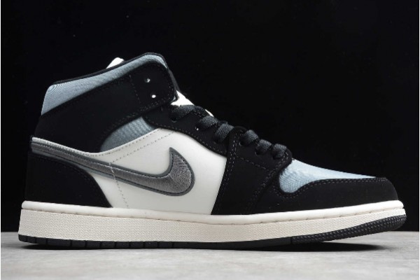 Best Air Jordan 1 Mid Satin Blue White Black Mens 852542 011 