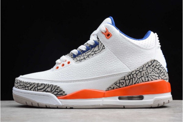 Cheap Air Jordan 3 Knicks White Old Royal University Orange Tech Grey For Sale Men 136064 148 