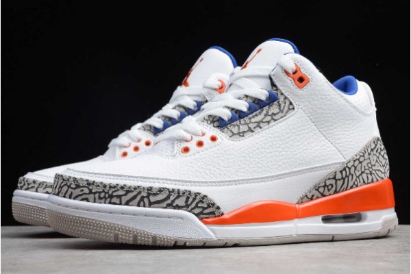 Cheap Air Jordan 3 Knicks White Old Royal University Orange Tech Grey For Sale Men 136064 148 