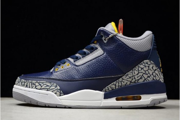 Buy Air Jordan 3 Retro Michigan PE Collegiate Navy Amarillo Cement Grey Mens AJ3 820064 