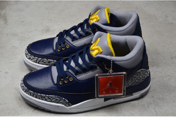 Buy Air Jordan 3 Retro Michigan PE Collegiate Navy Amarillo Cement Grey Mens AJ3 820064 