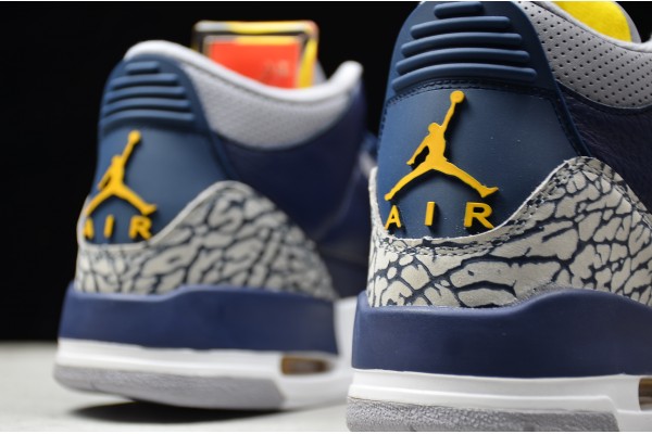 Buy Air Jordan 3 Retro Michigan PE Collegiate Navy Amarillo Cement Grey Mens AJ3 820064 