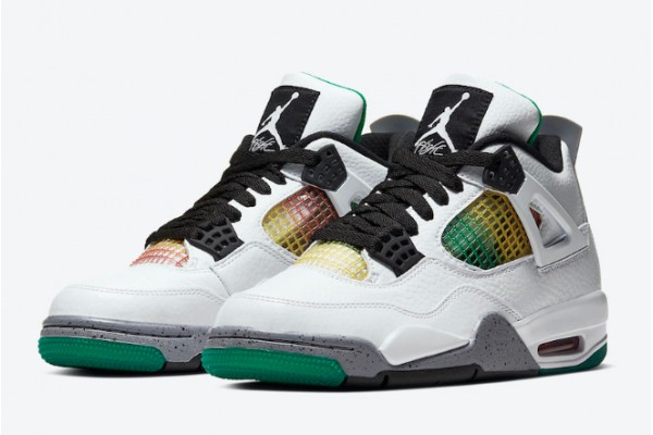 Best Air Jordan 4 IV Retro Rasta Lucid Green White AJ4 Basketball Shoes Mens AQ9129 100 