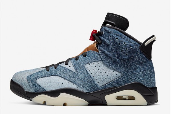 2021 Air Jordan 6 Retro Washed Denim Black Sail Men CT5350 401 